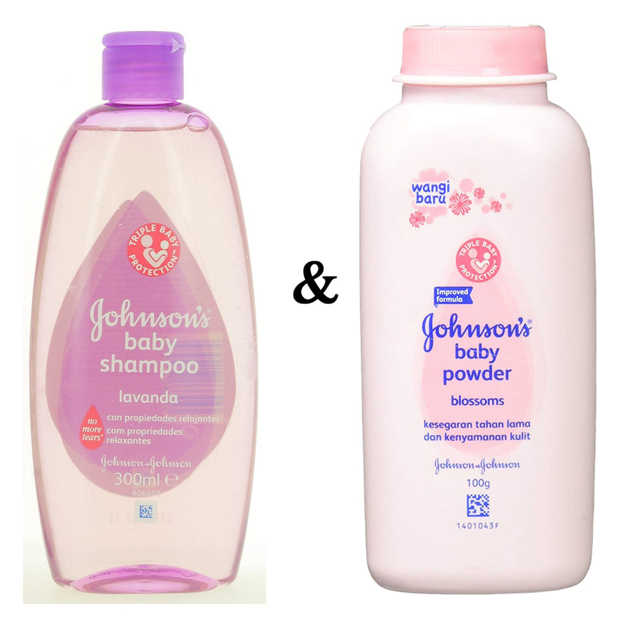 Johnsons Shampoo 300ml Relax and Johnsons Baby Powder Blossoms 3.3 Oz (100g) Image 1