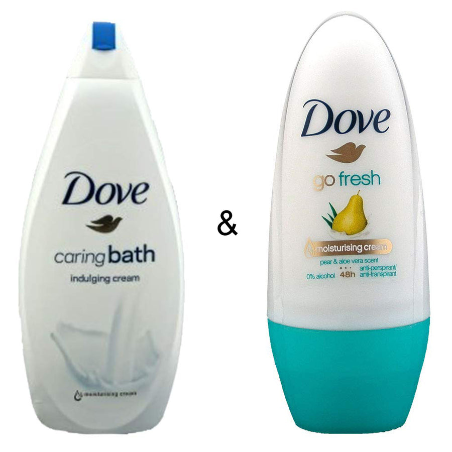 Caring Bath Indulging Cream 750 by Dove and Roll-on Stick Go Fresh Pear and Aloe 50 ml by Dove Image 1
