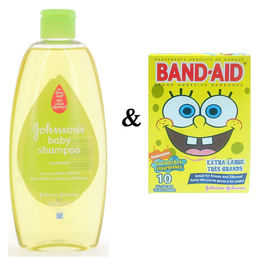 Johnsons Shampoo 300Ml Camomila and Johnson and Johnson Band-Aid- Sponge Bob (10 In 1 Pack) Image 1