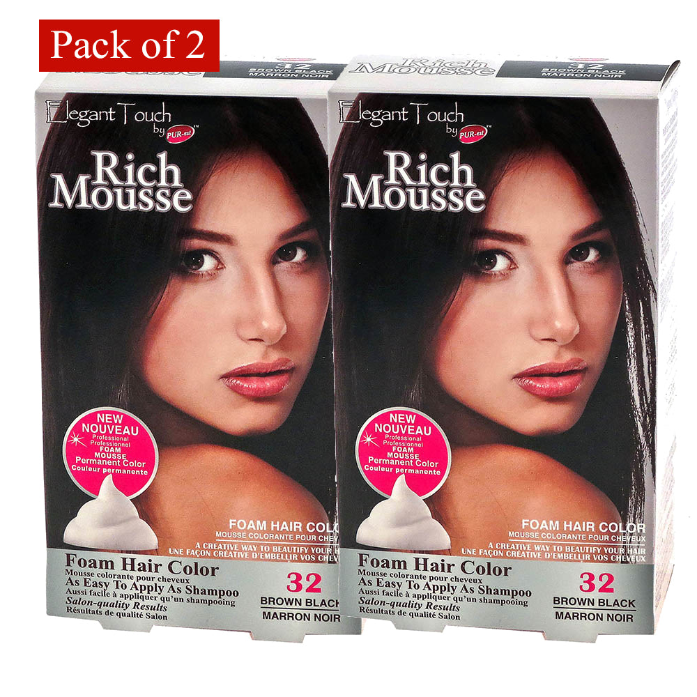 Foam Hair Color Rich Mousse Brown Black 32 Elegant Touch By Purest (Pack Of 2) Image 1