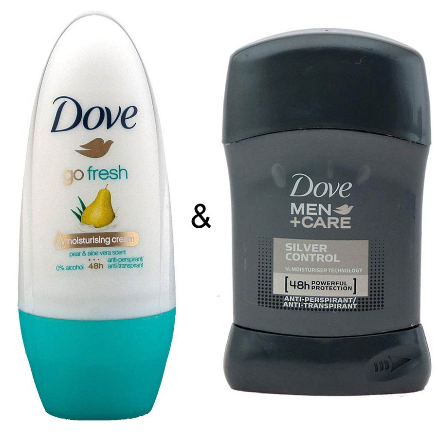 Roll-on Stick Go Fresh Pear and Aloe 50 ml by Dove and Roll-on Stick Silver Control 50ml by Dove Image 1