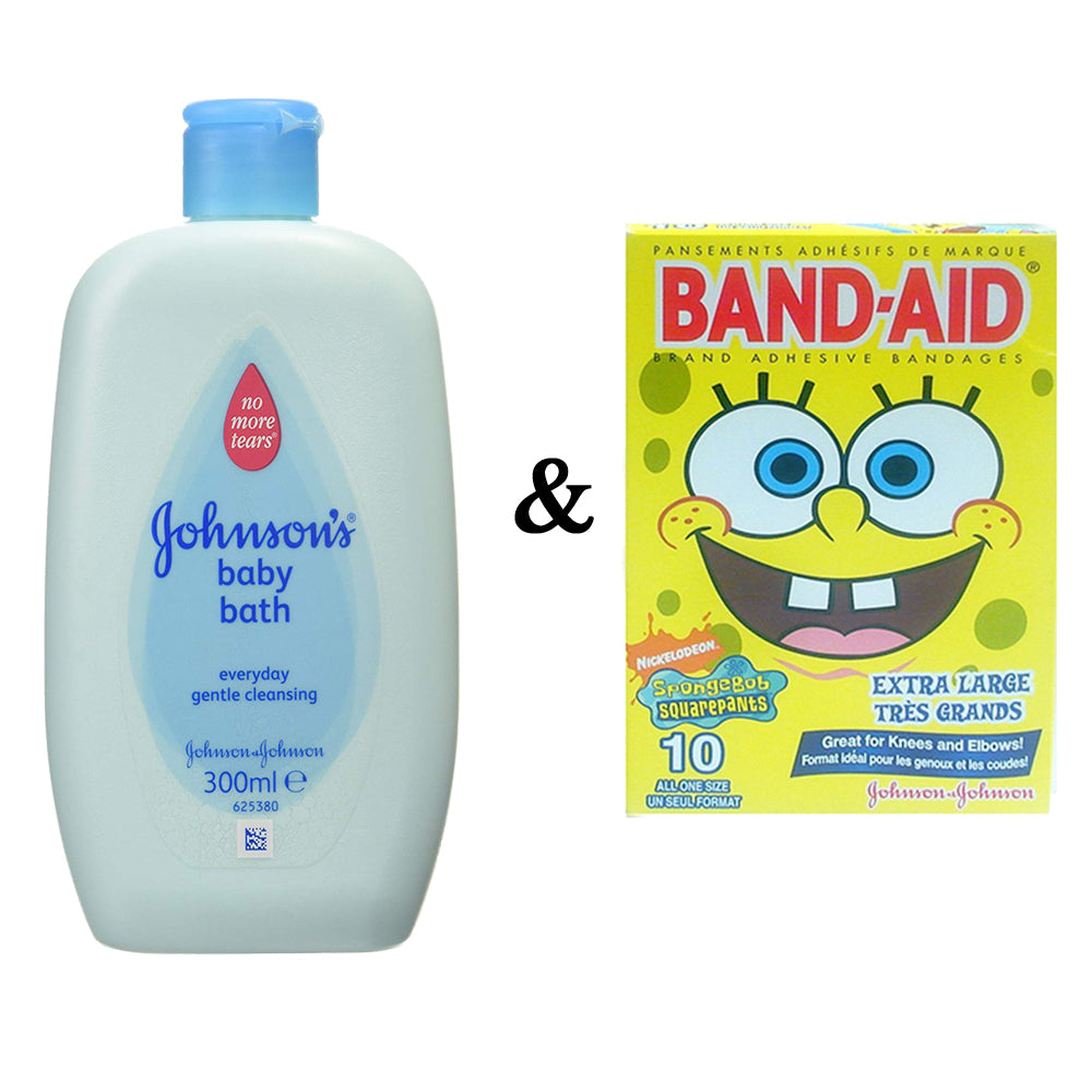 Johnsons Baby Baby Bath 300Ml and Johnson and Johnson Band-Aid- Sponge Bob (10 In 1 Pack) Image 1