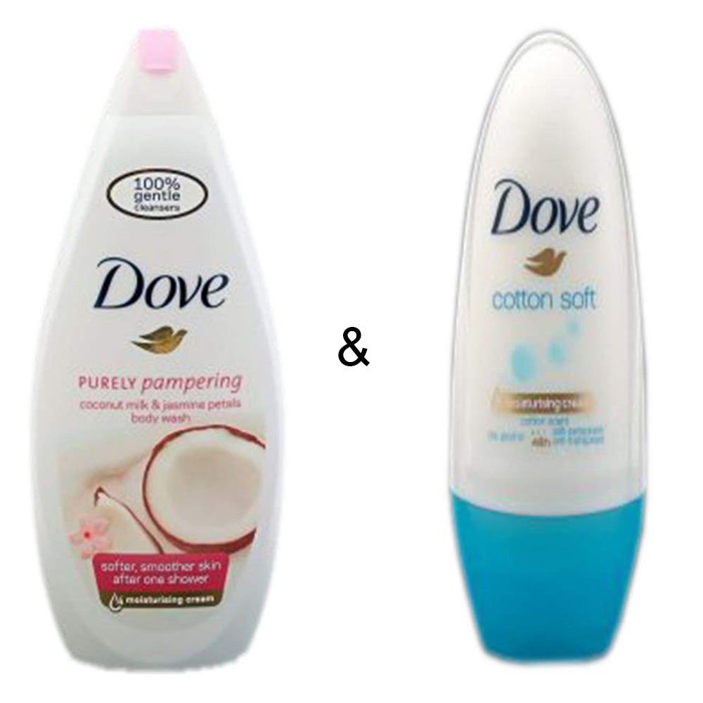 Body Wash Coconut 750 by Dove and Roll-on Stick Cotton Soft 50ml by Dove Image 1