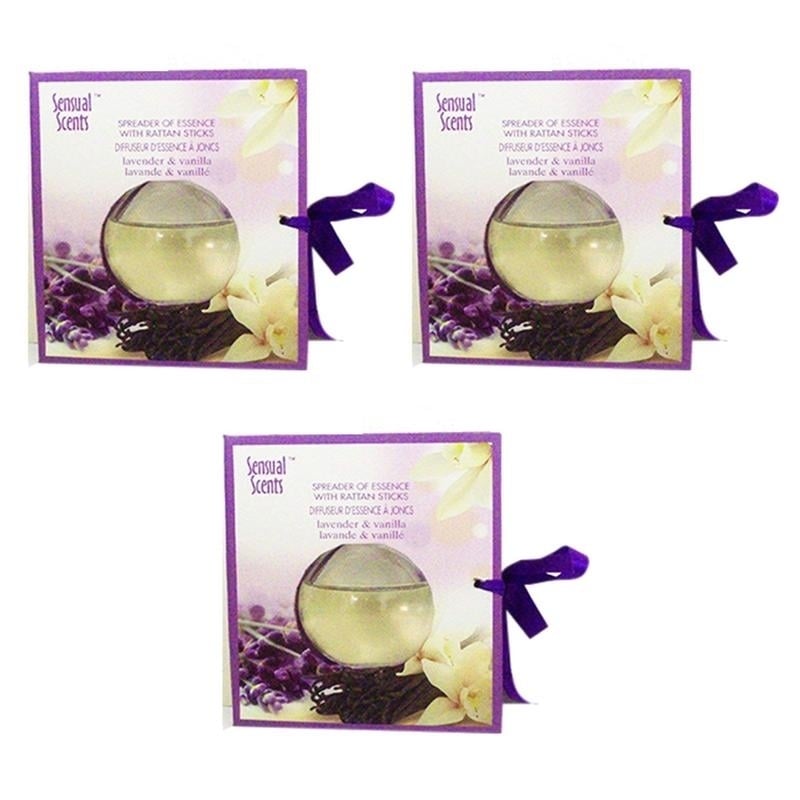 Sensual Scents Oil Diffuser With Rattan Sticks- Lavender and Vanilla (45ml) (Pack of 3) Image 1