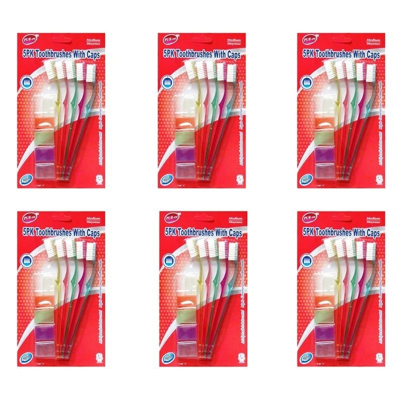 Toothbrush With Caps 5 In 1 Pack (Pack of 6) By Purest Image 1