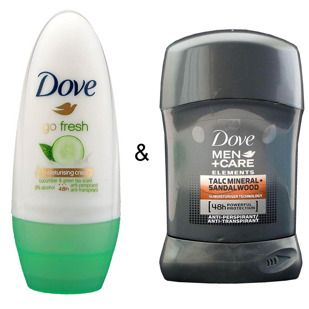 Dove 50 ml Roll-on Stick Go Fresh Cucumber and Dove 50ml Men Stick Care Elements Talc Mineral and Sandalwood Image 1