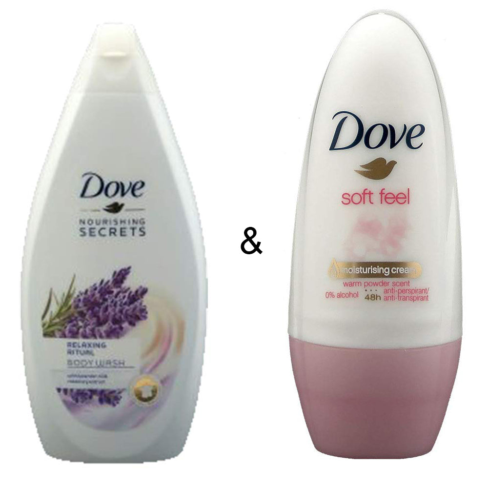 Body Wash Relaxing Ritual 500 by Dove and Roll-on Stick Soft Feel 50ml by Dove Image 1