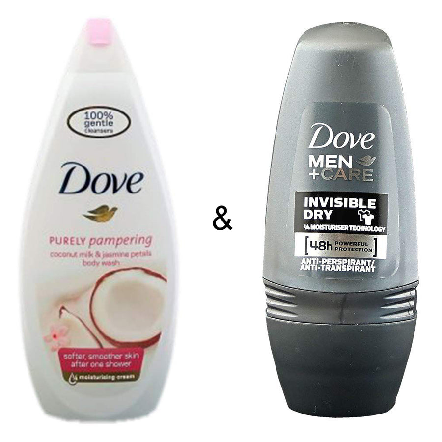 Body Wash Coconut 750 by Dove and Roll-on Stick Invisible Dry 50 ml by Dove Image 1