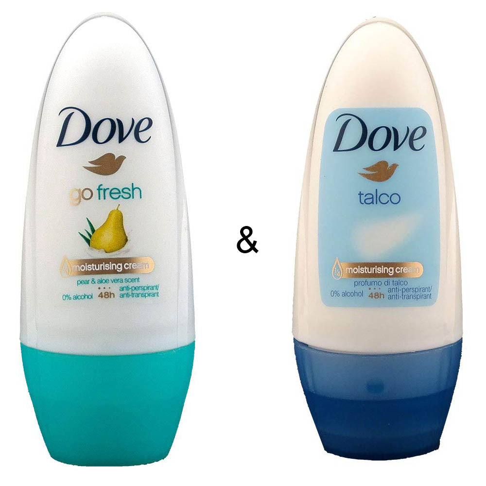 Roll-on Stick Go Fresh Pear and Aloe 50 ml by Dove and Roll-on Stick Talco 50ml by Dove Image 1