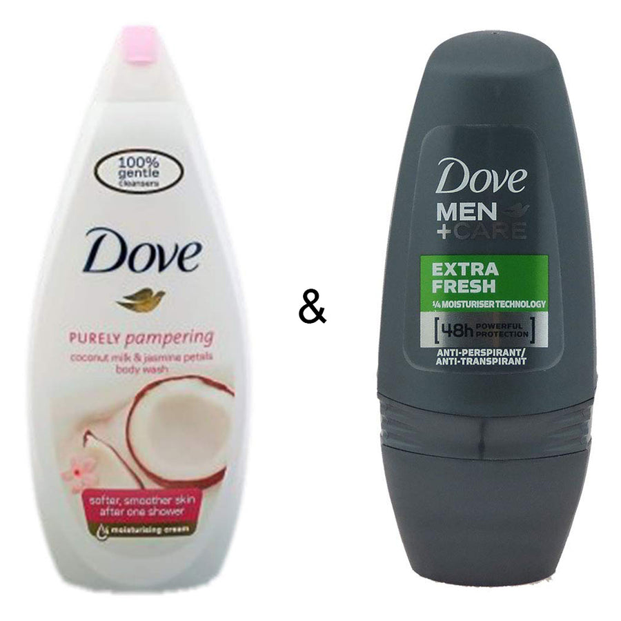 Body Wash Coconut 750 by Dove and Roll-on Stick Extra Fresh 50 ml by Dove Image 1