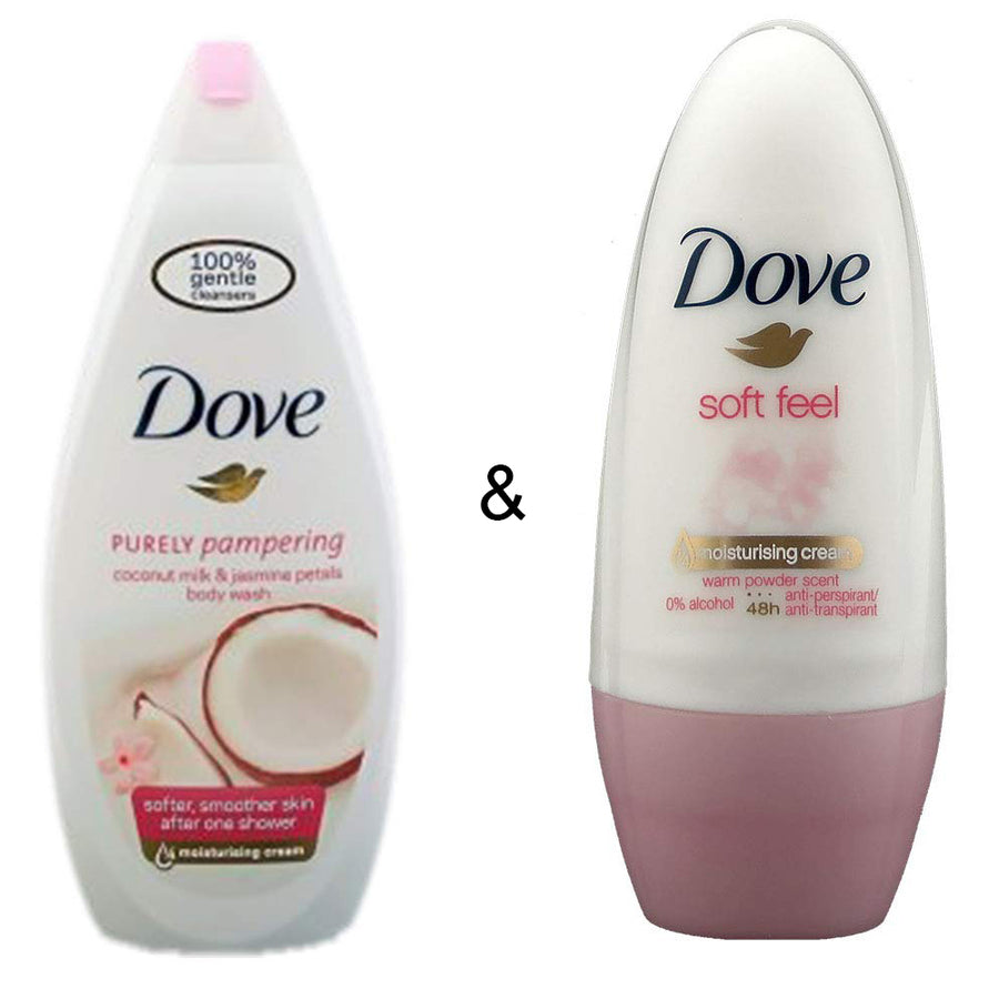 Body Wash Coconut 750 by Dove and Roll-on Stick Soft Feel 50ml by Dove Image 1