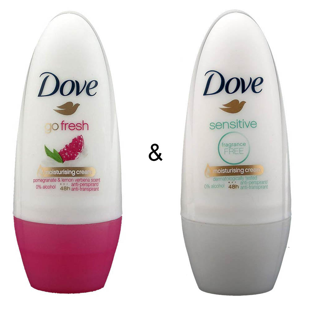 Roll-on Stick Go Fresh Pomegranate 50 ml by Dove and Roll-on Stick Sensitive 50ml by Dove Image 1