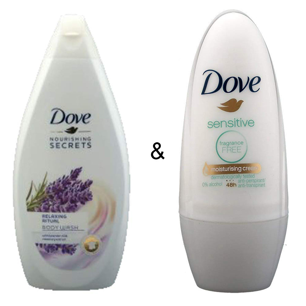 Body Wash Relaxing Ritual 500 by Dove and Roll-on Stick Sensitive 50ml by Dove Image 1