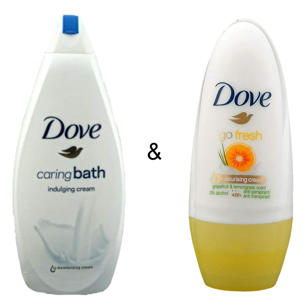 Caring Bath Indulging Cream 750 by Dove and Roll-on Stick Go Fresh Grapefruit 50 ml by Dove Image 1