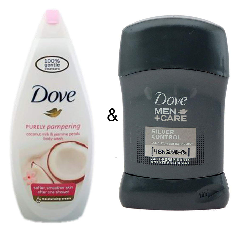 Body Wash Coconut 750 by Dove and Roll-on Stick Silver Control 50ml by Dove Image 1