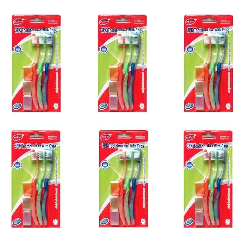 Toothbrush With Caps 3 In 1 Pack (Pack of 6) By Purest Image 1