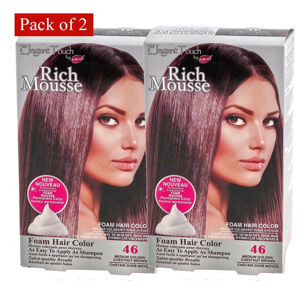 Foam Hair Color Rich Mousse Medium Golden Chestnut Brown 46 Elegant Touch By Purest (Pack Of 2) Image 1