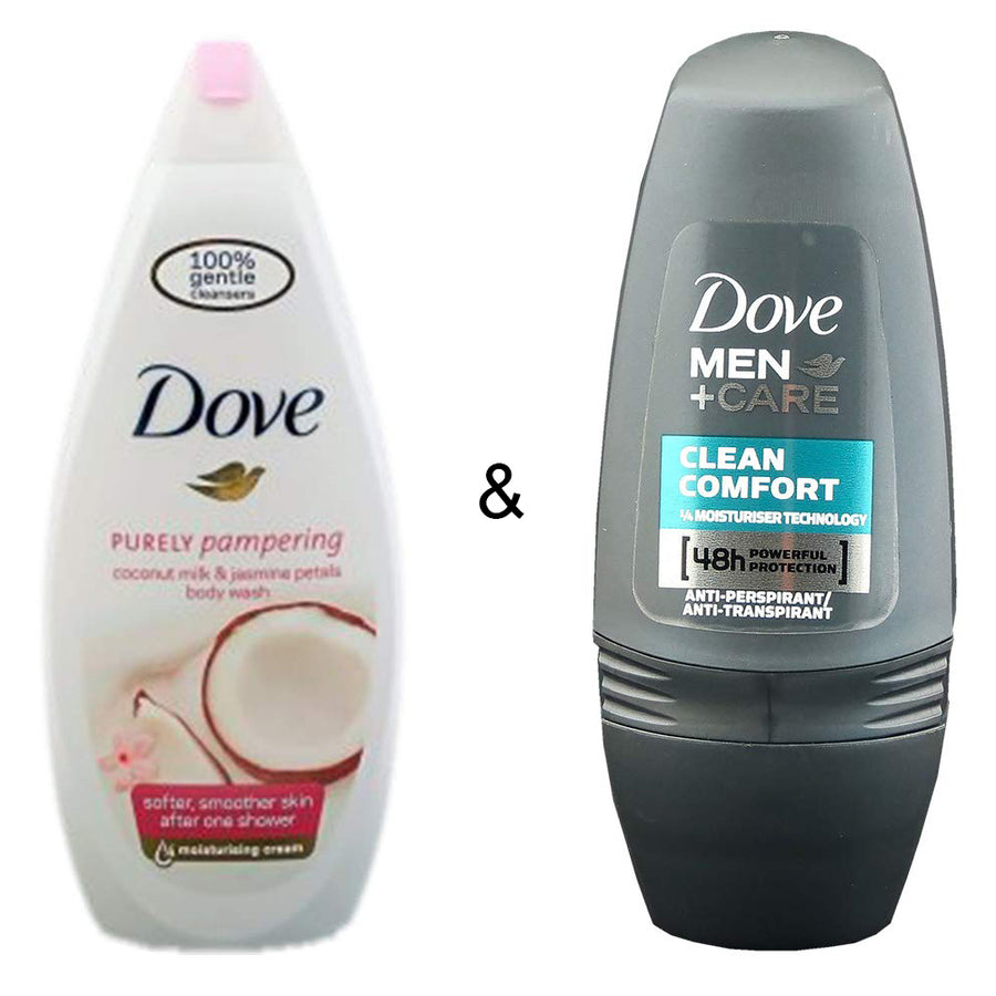 Body Wash Coconut 750 by Dove and Roll-on Stick Clean Comfort 50ml by Dove Image 1