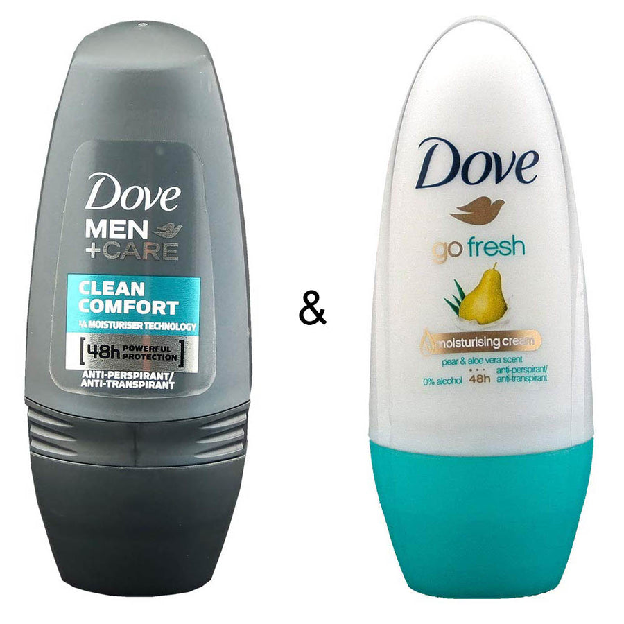 Roll-on Stick Clean Comfort 50ml by Dove and Roll-on Stick Go Fresh Pear and Aloe 50 ml by Dove Image 1