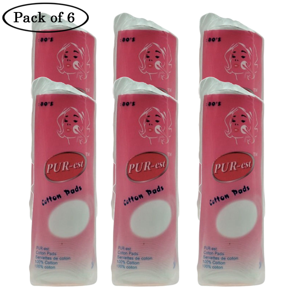 Purest Cotton Pads Round In Poly Bag 80 Pads - Pack of 6 Image 1