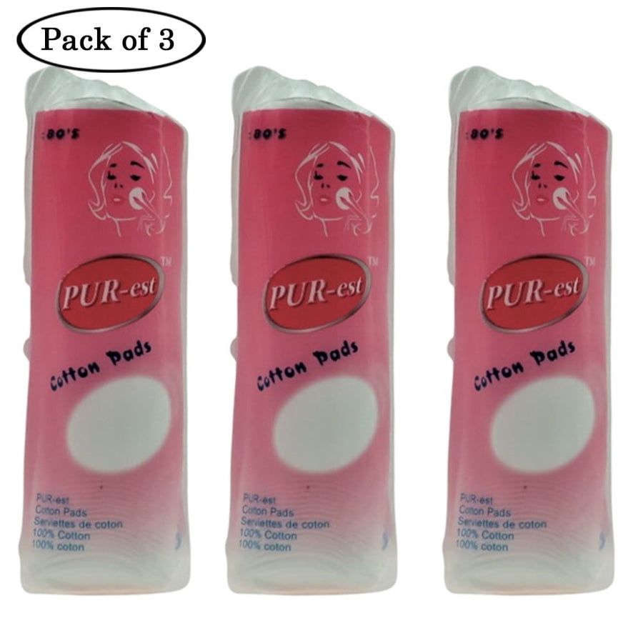 Purest Cotton Pads Round In Poly Bag 80 Pads - Pack of 3 Image 1