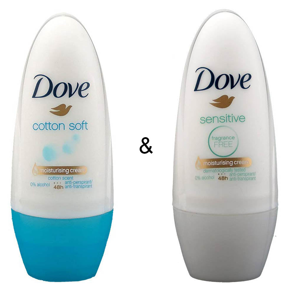 Roll-on Stick Cotton Soft 50 ml by Dove and Roll-on Stick Sensitive 50ml by Dove Image 1