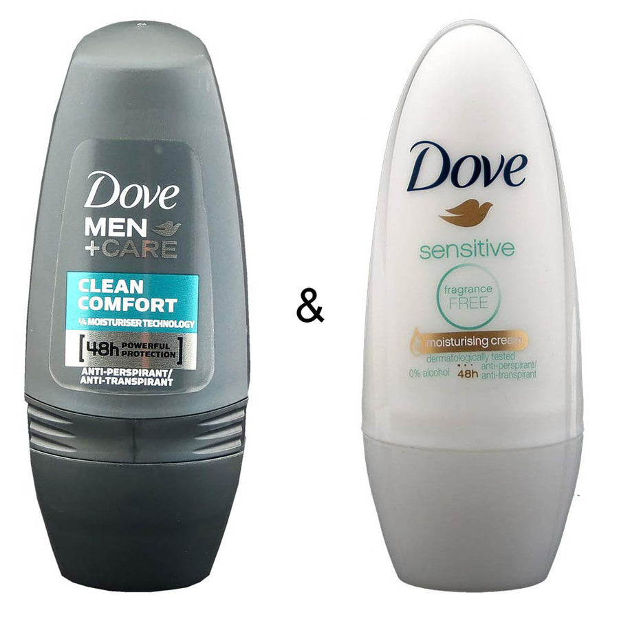 Roll-on Stick Clean Comfort 50ml by Dove and Roll-on Stick Sensitive 50ml by Dove Image 1