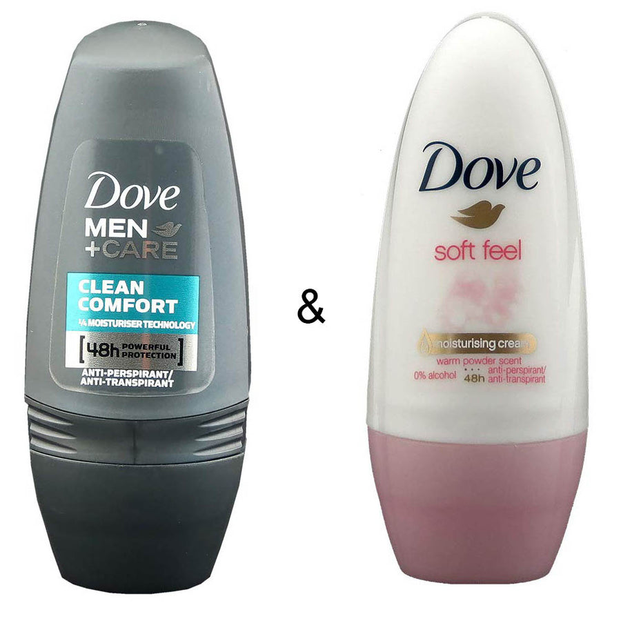 Roll-on Stick Clean Comfort 50ml by Dove and Roll-on Stick Soft Feel 50ml by Dove Image 1