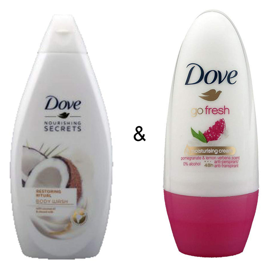 Body Wash Restoring Ritual 500 by Dove and Roll-on Stick Go Fresh Pomegranate 50 ml by Dove Image 1