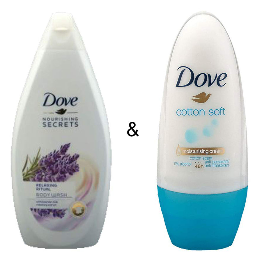 Body Wash Relaxing Ritual 500 by Dove and Roll-on Stick Cotton Soft 50 ml by Dove Image 1