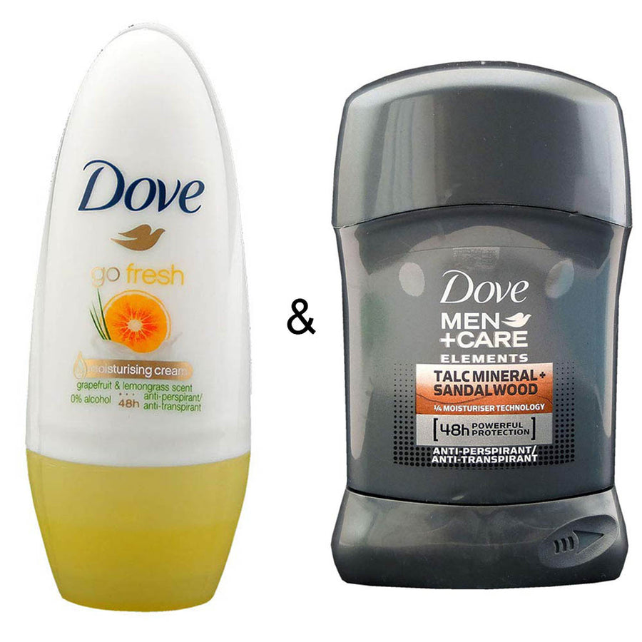 Roll-on Stick Go Fresh Grapefruit 50 ml by Dove and Men Stick Care Elements Talc Mineral and Sandalwood 50ml by Dove Image 1