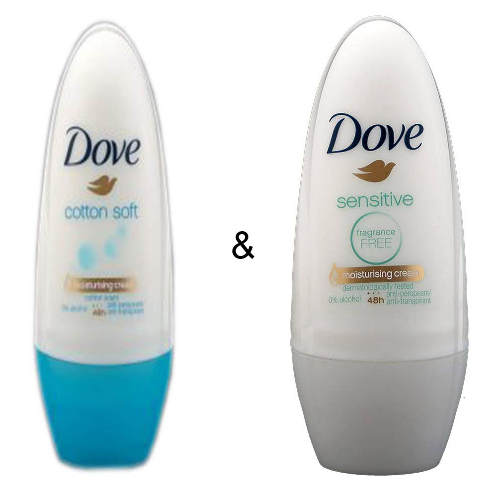 Roll-on Stick Cotton Soft 50ml by Dove and Roll-on Stick Sensitive 50ml by Dove Image 1