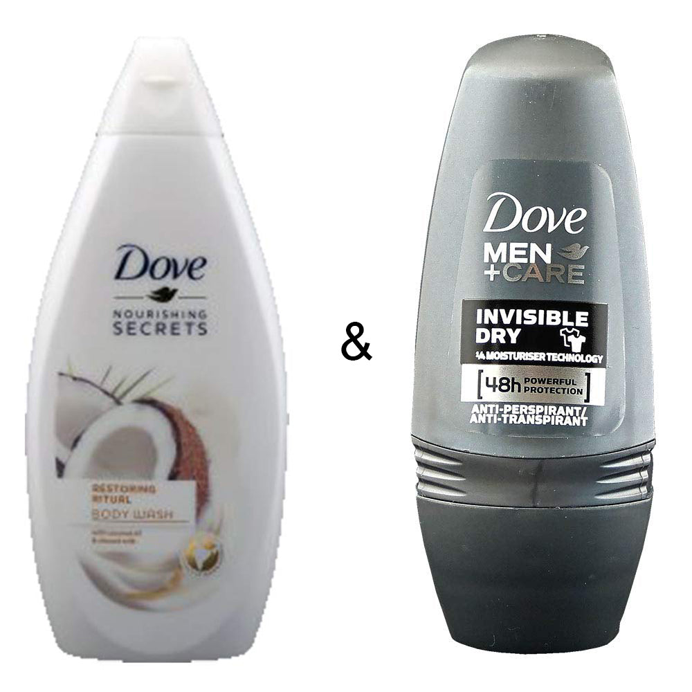 Body Wash Restoring Ritual 500 by Dove and Roll-on Stick Invisible Dry 50 ml by Dove Image 1