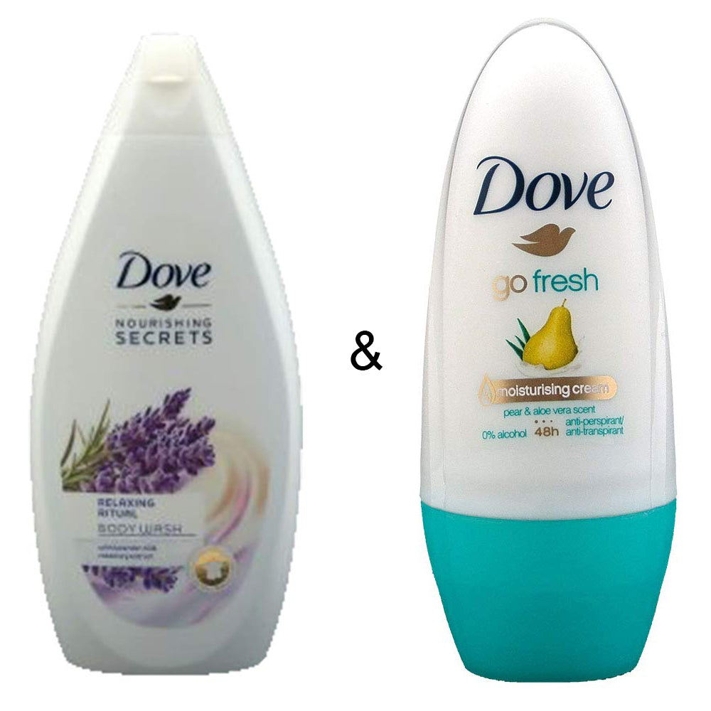 Body Wash Relaxing Ritual 500 by Dove and Roll-on Stick Go Fresh Pear and Aloe 50 ml by Dove Image 1