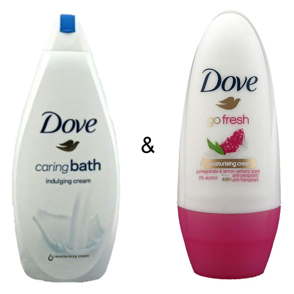 Caring Bath Indulging Cream 750 by Dove and Roll-on Stick Go Fresh Pomegranate 50 ml by Dove Image 1
