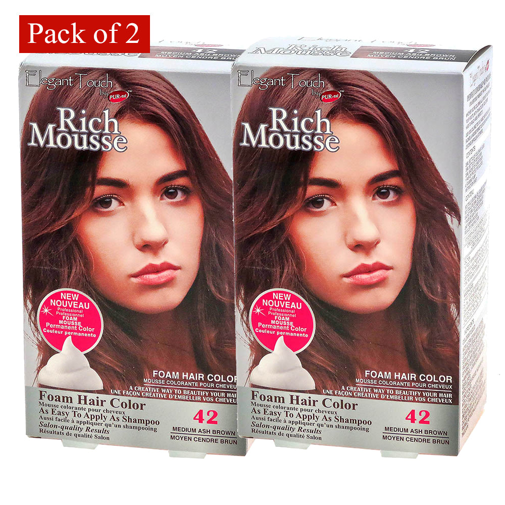Foam Hair Color Rich Mousse Medium Ash Brown 42 Elegant Touch By Purest (Pack Of 2) Image 1
