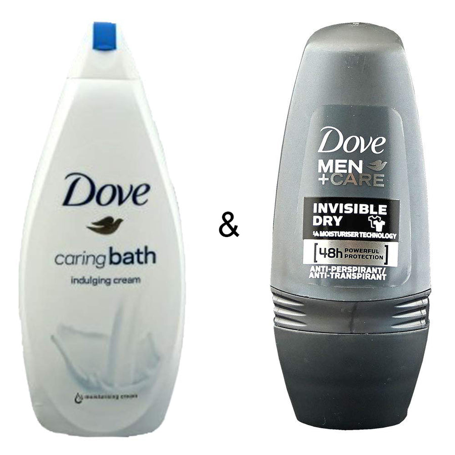 Caring Bath Indulging Cream 750 by Dove and Roll-on Stick Invisible Dry 50 ml by Dove Image 1