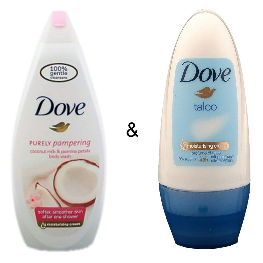 Body Wash Coconut 750 by Dove and Roll-on Stick Talco 50ml by Dove Image 1