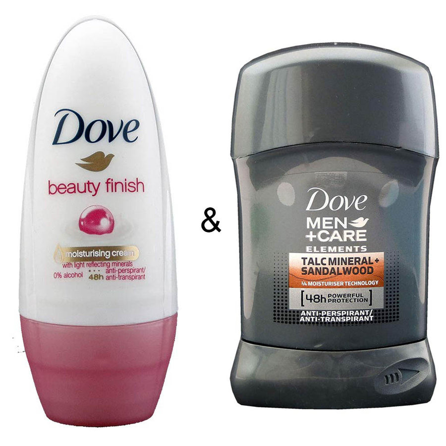 Roll-on Stick Beauty Finish 50ml by Dove and Men Stick Care Elements Talc Mineral and Sandalwood 50ml by Dove Image 1