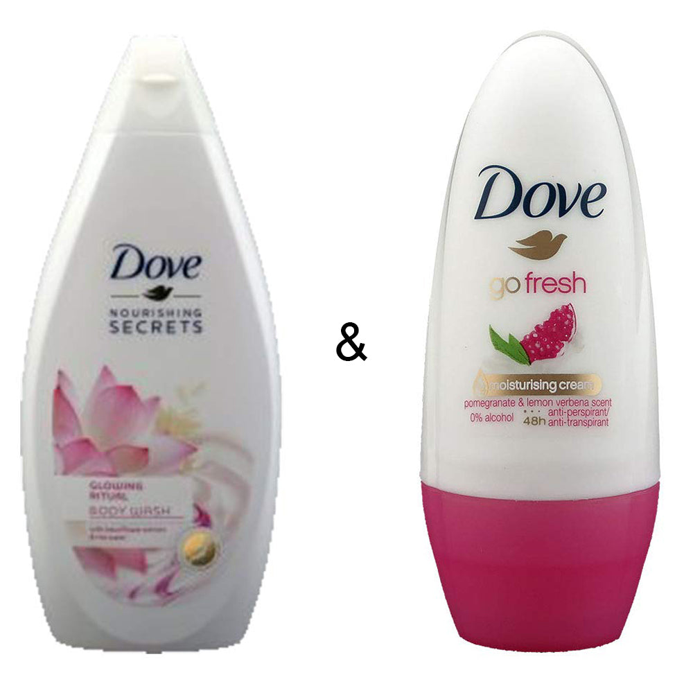 Body Wash Glowing Ritual 500 by Dove and Roll-on Stick Go Fresh Pomegranate 50 ml by Dove Image 1