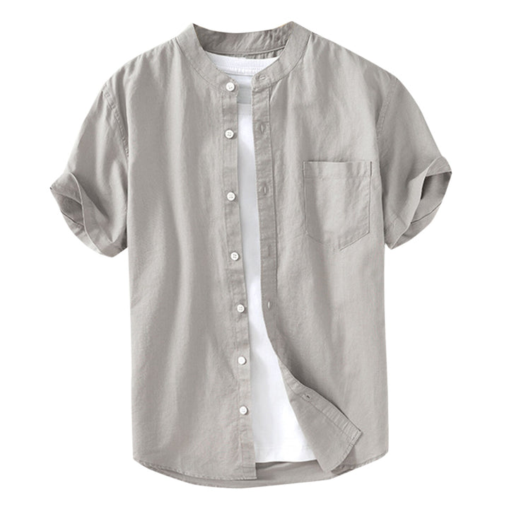 Cloudstyle Men Short Sleeve Button Down Casual Shirts Stand Color Work Cotton Male Shirts Image 4
