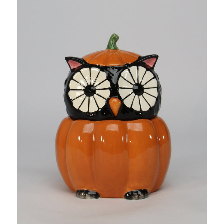 Ceramic Black Owl Pumpkin Candy Box 5x4.5x6.75 Fall Halloween Image 2