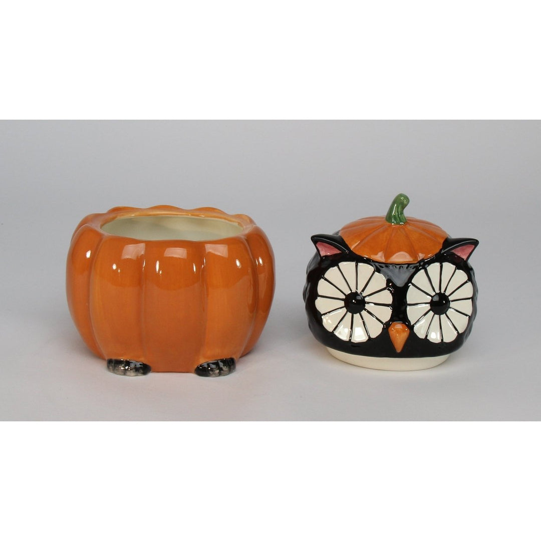 Ceramic Black Owl Pumpkin Candy Box 5x4.5x6.75 Fall Halloween Image 3