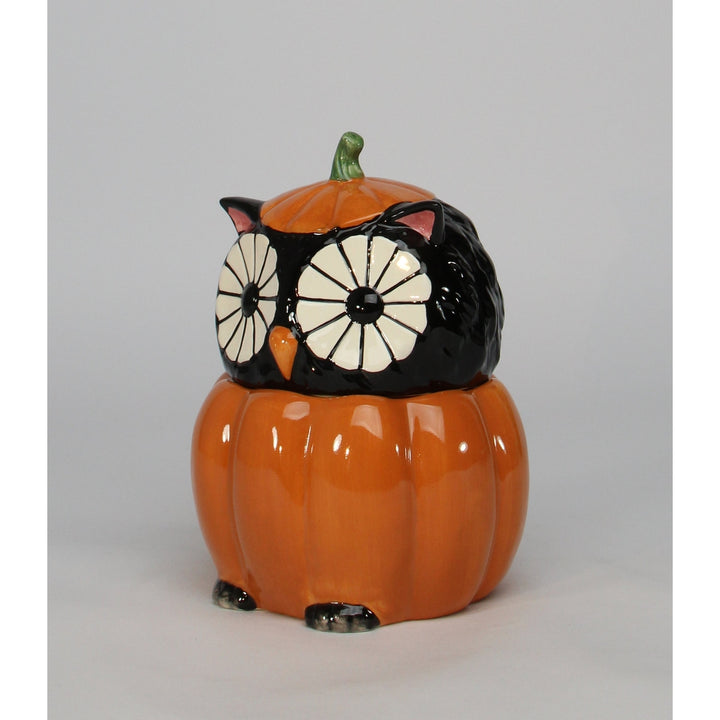 Ceramic Black Owl Pumpkin Candy Box 5x4.5x6.75 Fall Halloween Image 4