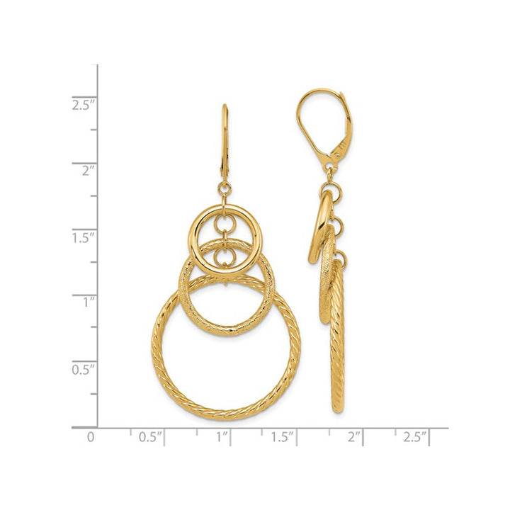 14K Yellow Gold Textured Circle Dangle Leverback Earrings Image 2