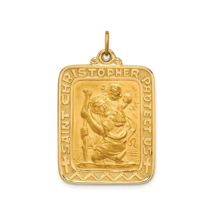 14K Yellow Gold Saint Christopher Rectangle Protection Medal Pendant (No Chain) Image 1