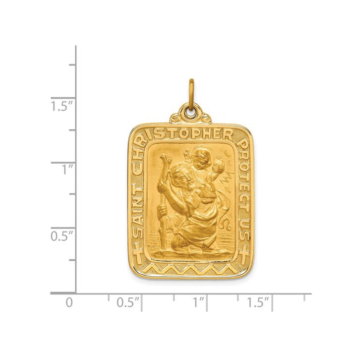14K Yellow Gold Saint Christopher Rectangle Protection Medal Pendant (No Chain) Image 2