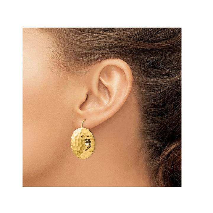 14K Yellow Gold Hammered Circle Earrings Image 3