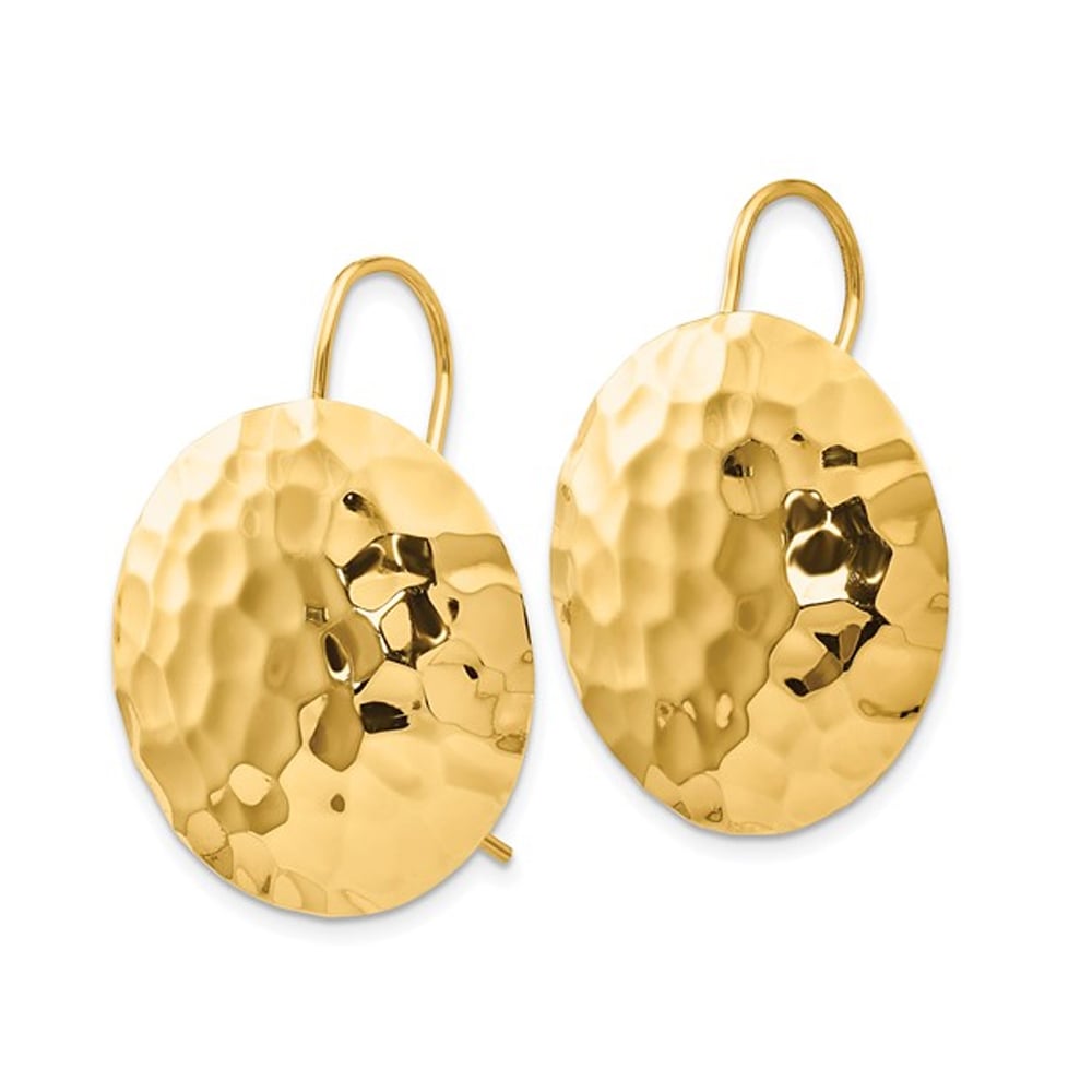 14K Yellow Gold Hammered Circle Earrings Image 4