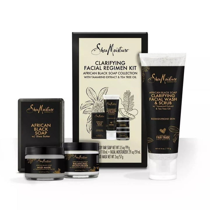 SheaMoisture Clarifying Facial Regiment Kit African Black Soap with Tamarind Extract and Tea Tree Oil 4 Pieces Image 1